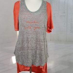 grey tank top, orange embroidery